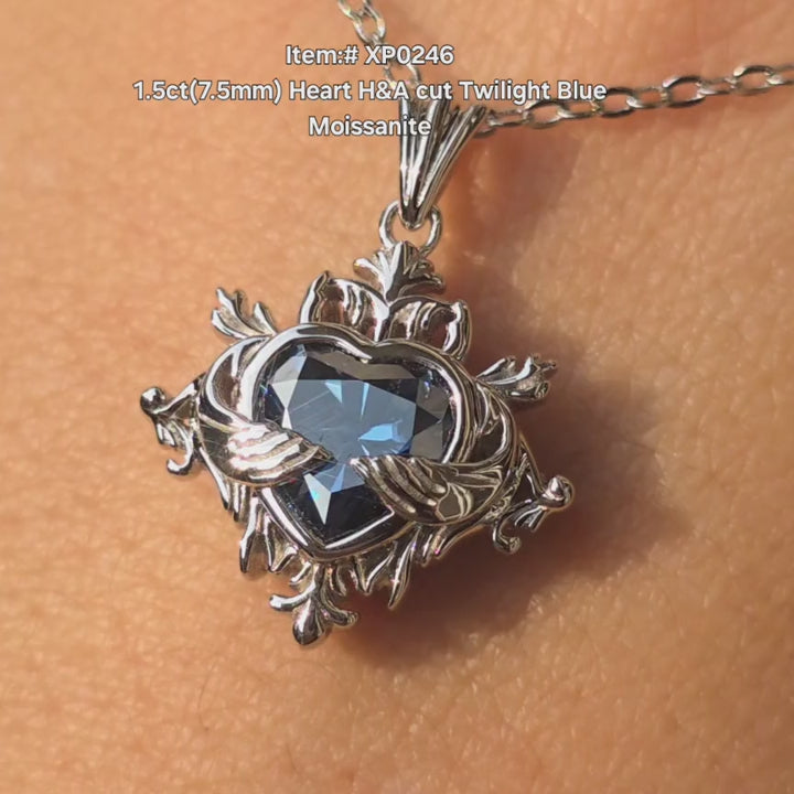 1.5ct Heart twilight blue moissanite pendant necklace video