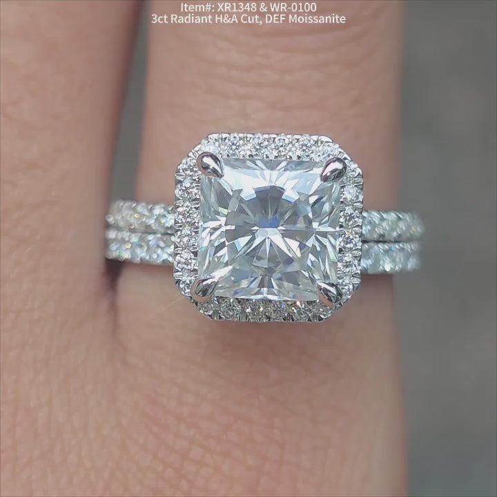 DovEggs DEF color sqaure radiant moissanite ring sparkling in sunlight video