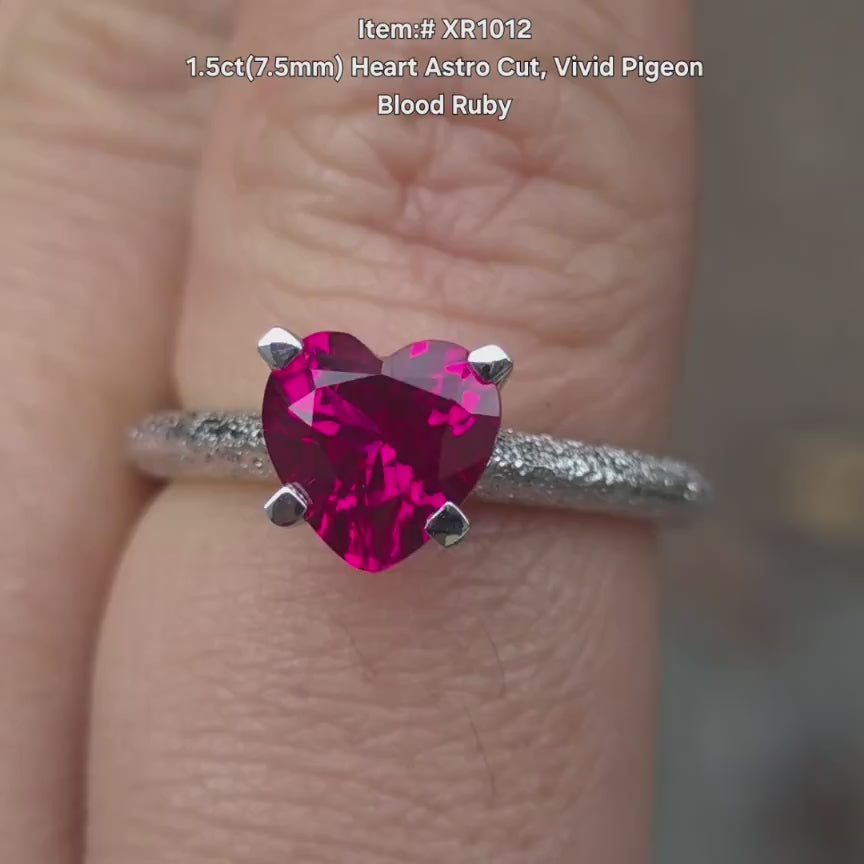 DovEggs heart vivid pigeon blood ruby solitaire textured colored gem engagement ring video