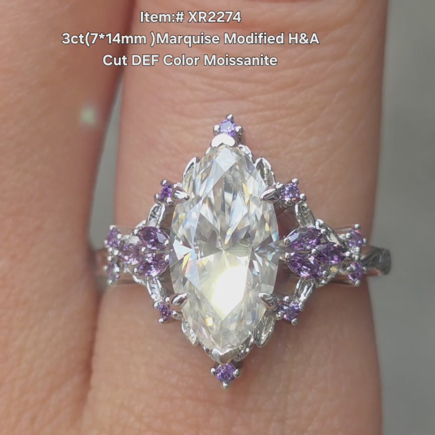 DovEggs marquise moissanite ring sparkling in natural light video