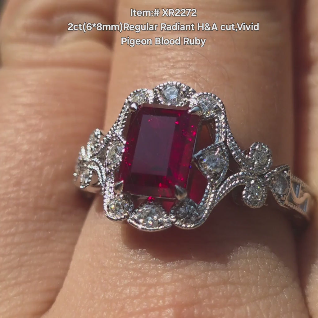 DovEggs radiant ruby engagement ring sparkling in sunlight video