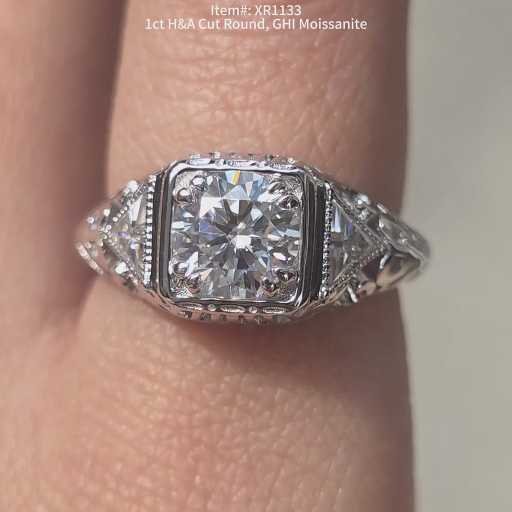 DovEggs round bezel moissanite ring sparkling in sunlight video.