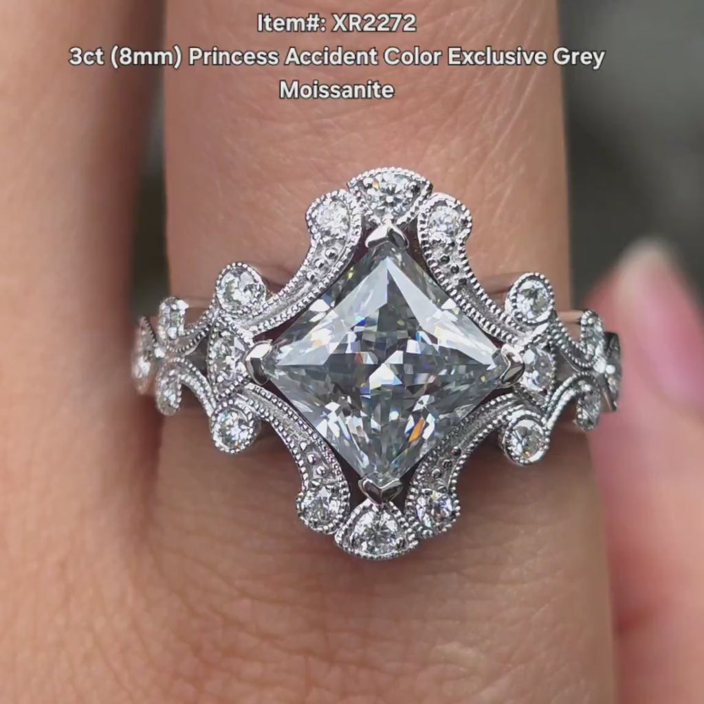 DovEggs princess vintage art deco sparkle grey moissanite engagement ring video