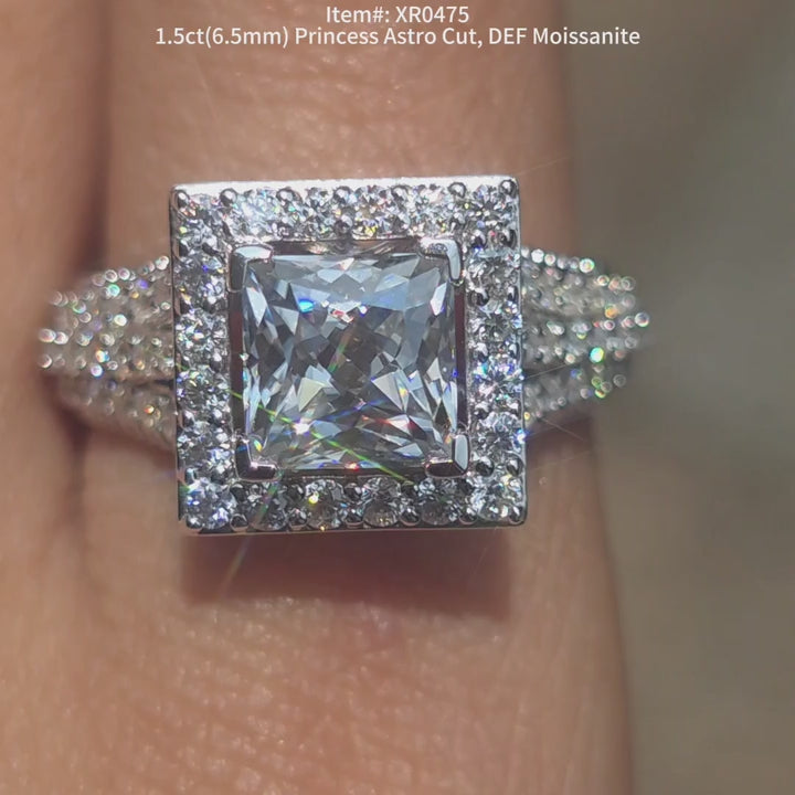 DovEggs Princess Astro cut Moissanite Engagement Ring for Women