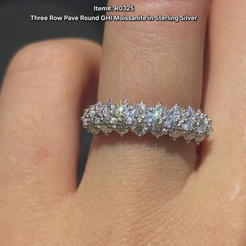 Doveggs Three row pave moissanite wedding band video in sunlight
