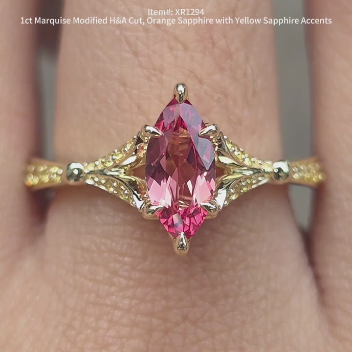 DovEggs 1ct Marquise Modified H&A cut Orange sapphire Engagement Ring for Women

