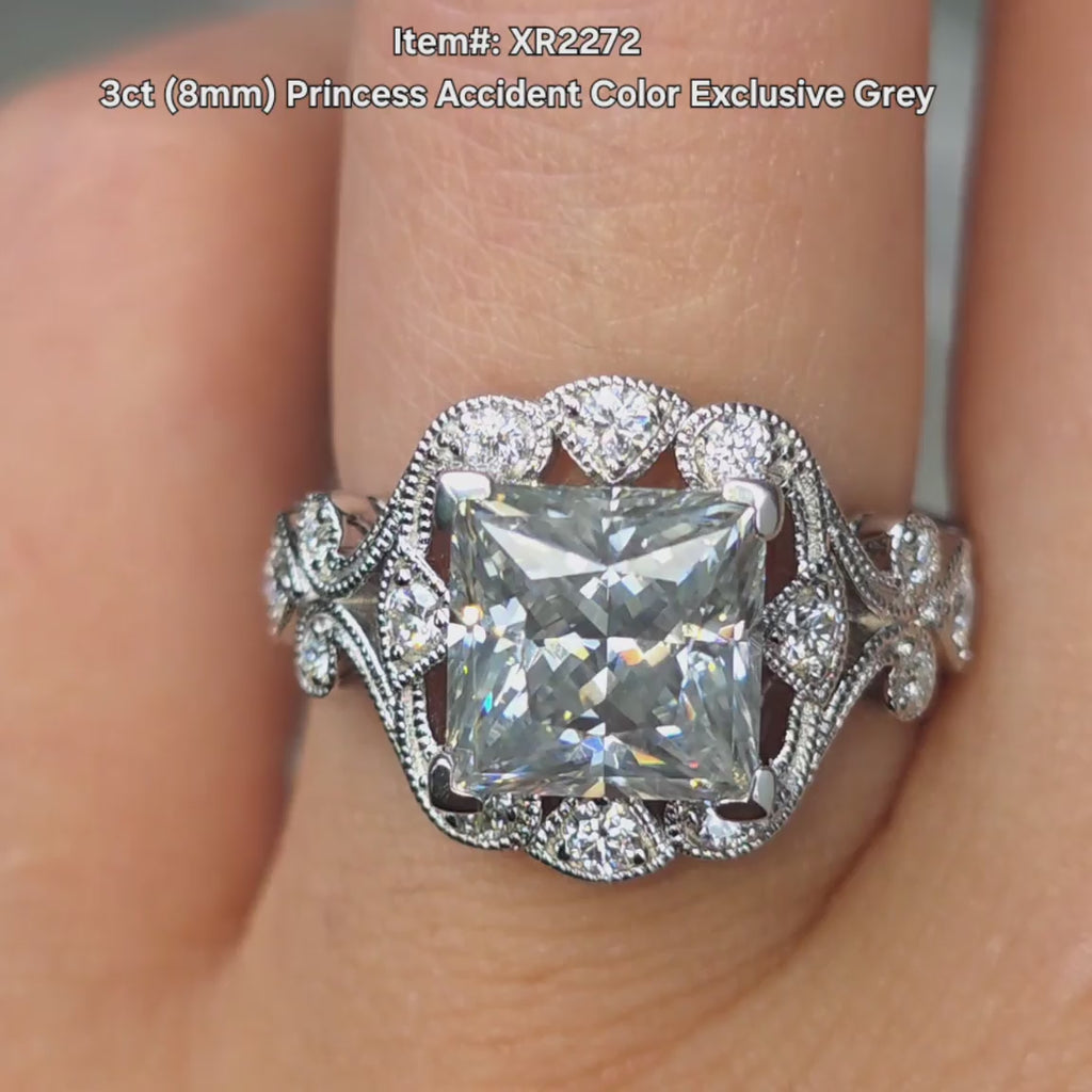 DovEggs Princess accident color moissanite ring sparkling in sunlight video