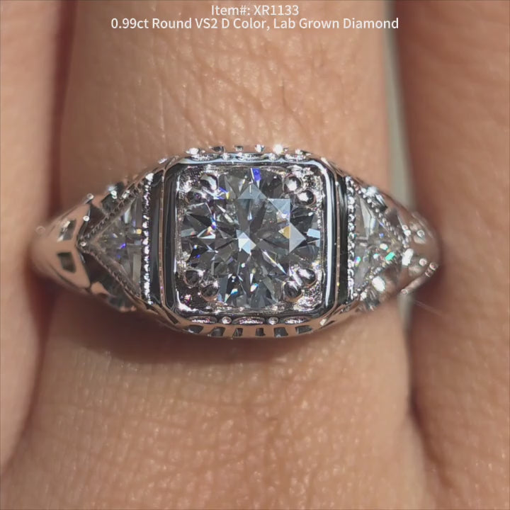 DovEggs 0.99ct Pear Round Lab-Grown Diamond Ring – Bezel Engagement Ring for Women
