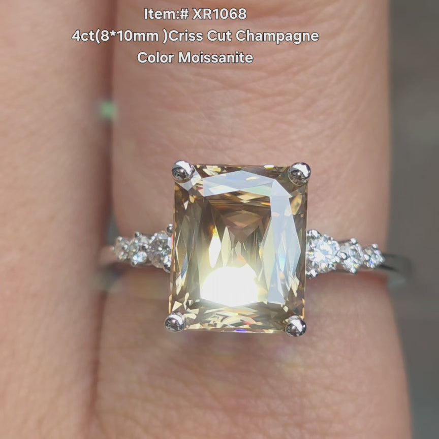 DovEggs criss cut champagne moissanite ring sparkling in natural light video