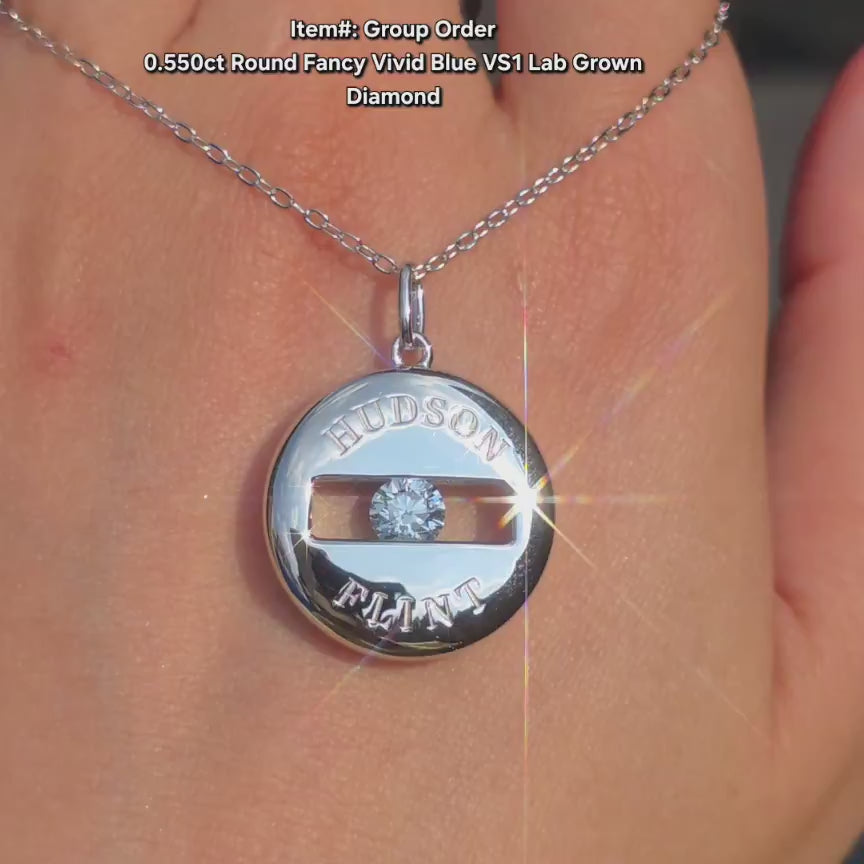 DovEggs Round hollow rotatable lab diamond pendant necklace video in sunlight