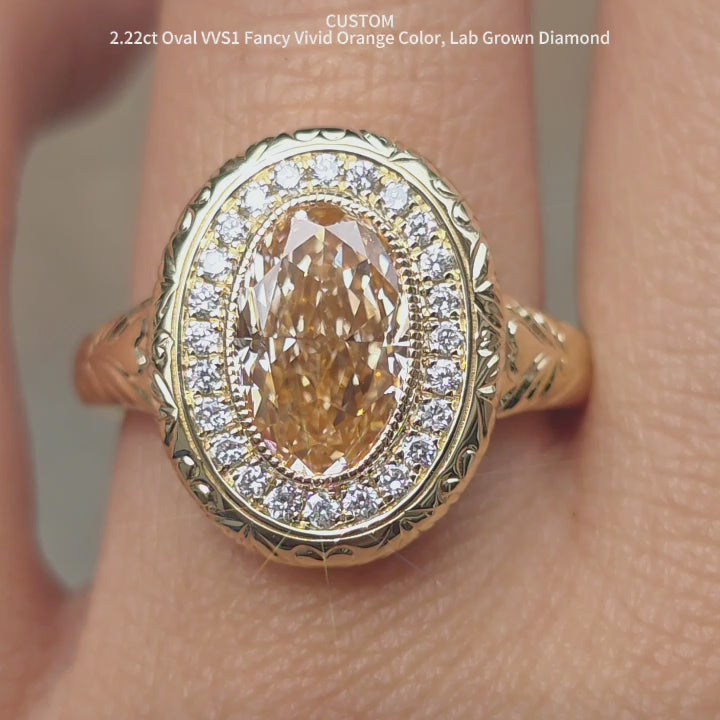 DovEggs oval halo carved art deco lab diamond engagement ring video