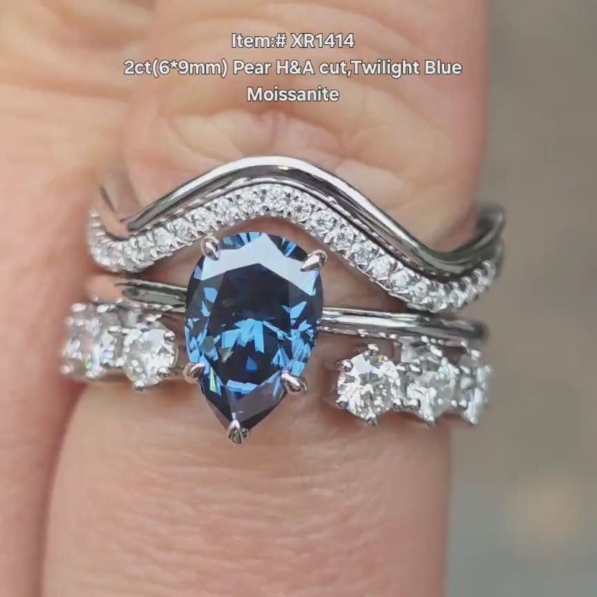DovEggs art deco pear twilight blue moissanite engagement ring video