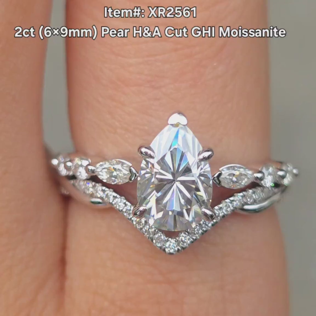 DovEggs pear pave side stones moissanite engagement ring video