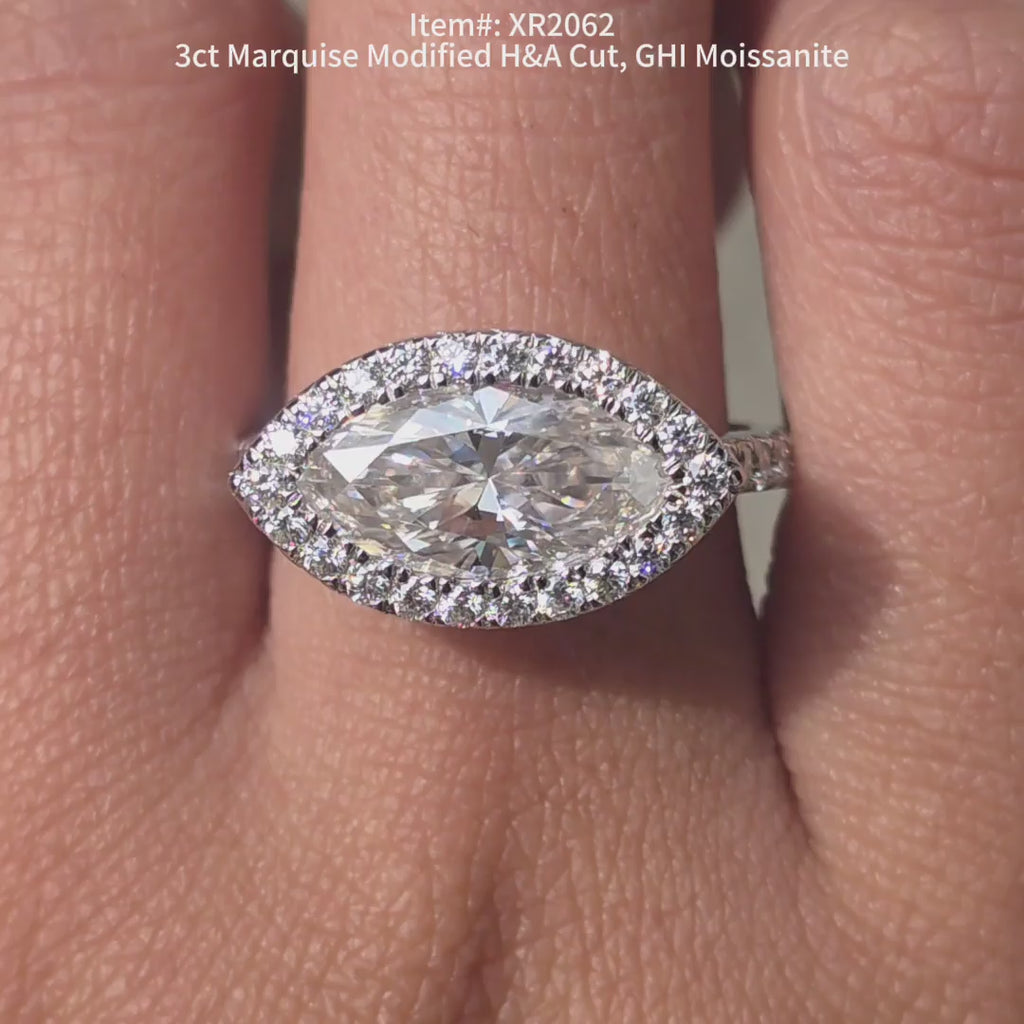 DovEggs Marquise moissanite ring sparkling in sunlight video.