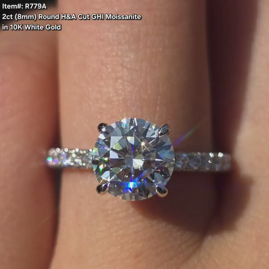 DovEggs round pave moissanite engagement ring video in sunlight