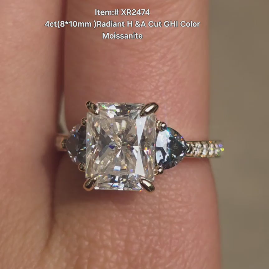 DovEggs GHI color Radiant moissanite ring sparkling in sunlight video
