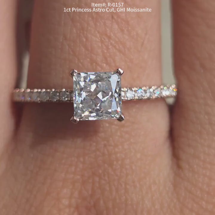 DovEggs princess pave moissanite engagement ring video in sunlight
