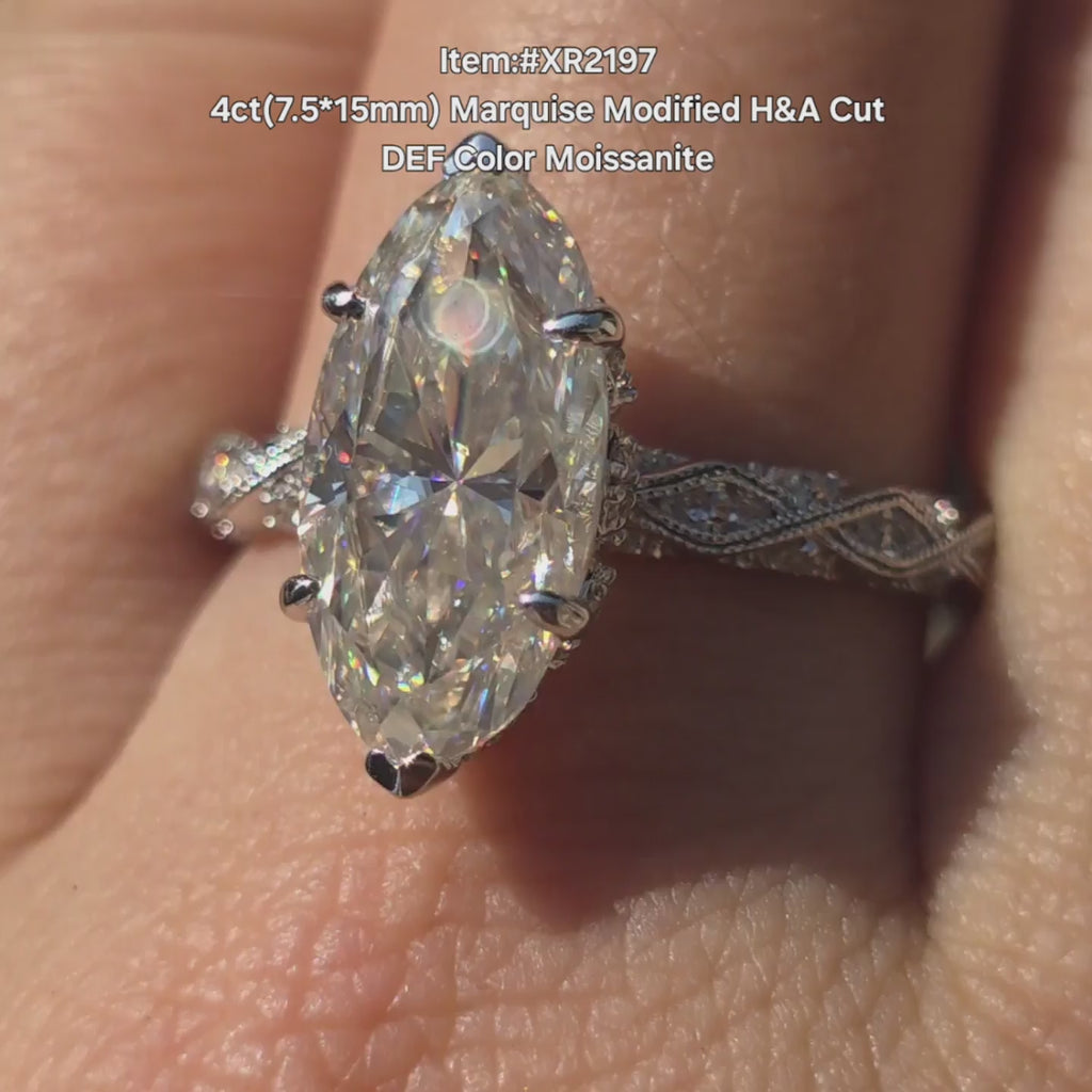 DovEggs Marquise Modified moissanite ring sparkling in sunlight video