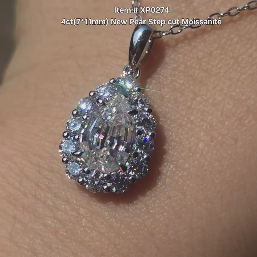 DovEggs pear step cut halo moissanite pendant necklace video