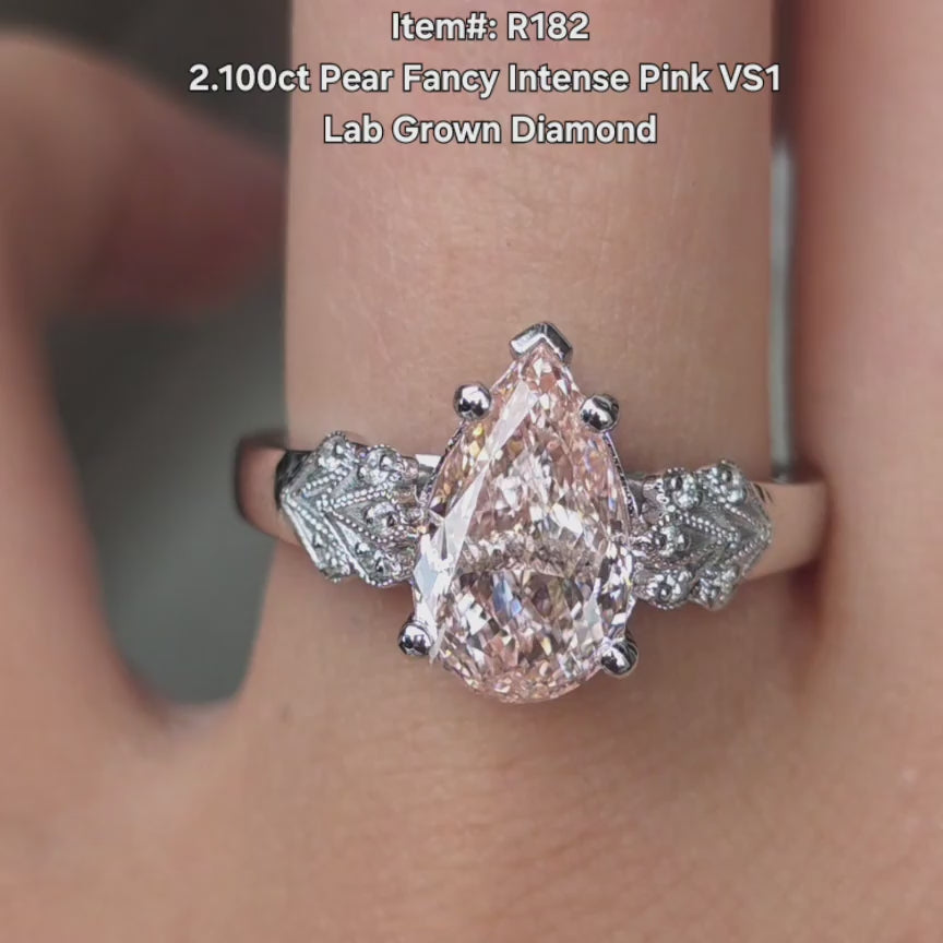 DovEggs 2.1ct Pear Shaped Lab Grown Diamond Ring – Fancy pink lab grown diamond Engagement Ring for Women