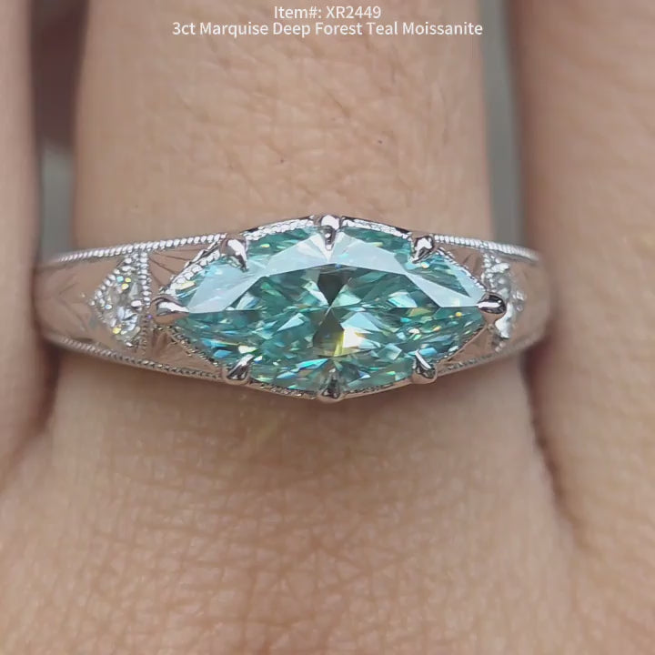 DovEggs Marquise moissanite ring sparkling in sunlight video