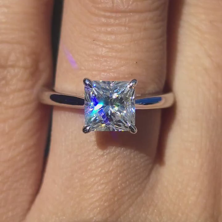 DovEggs radiant pave mnoissnaite engagement ring video in sunlight