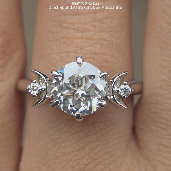 DovEggs 1.5ct round astro cut moissanite ring sparkling in sunlight video