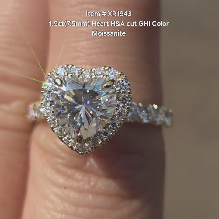DovEggs 1.5ct Heart Shaped Moissanite Ring – Heart & Allow cut Halo Pave Engagement Ring for Women
