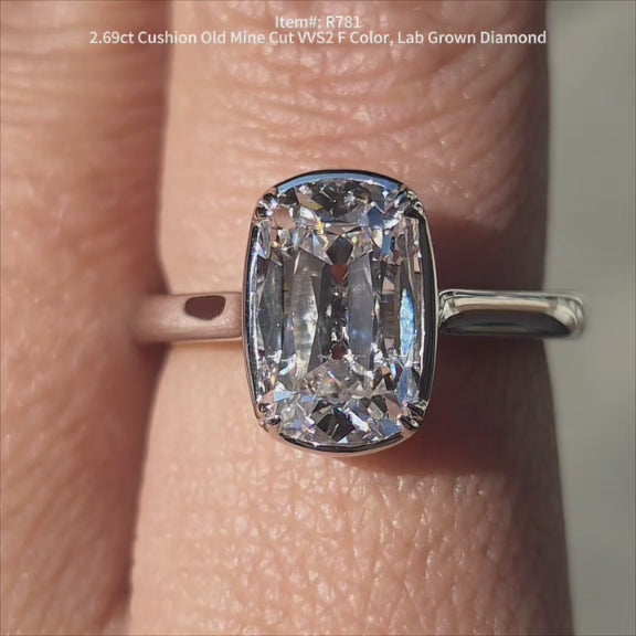 Classic Solitaire Custom Old Mine Cut Lab Diamond Ring in K Gold or Platinum | DovEggs