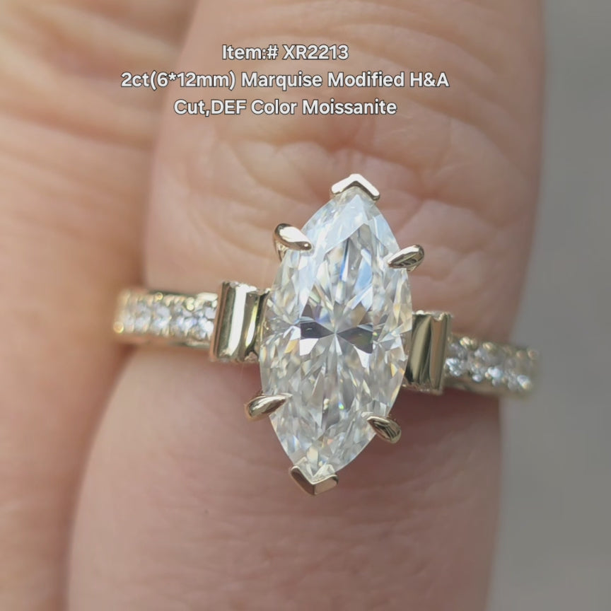 2ct(6*12mm) Marquise Modified H&A Cut DEF Color Moissanite
