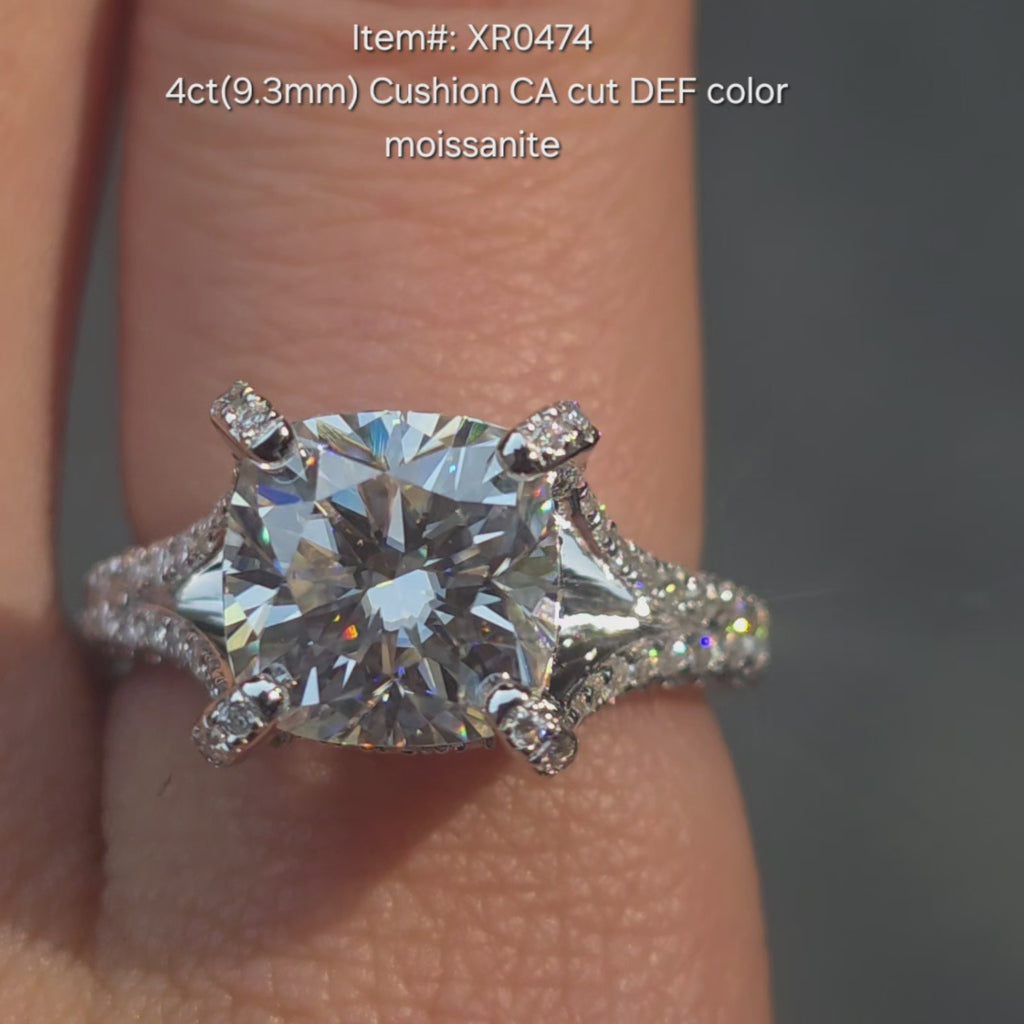Crown arrow cut cushion moissanite engagement ring|Doveggs