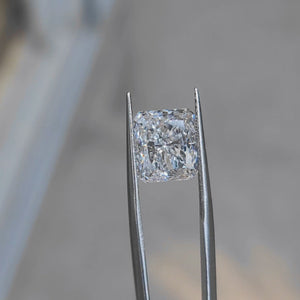 5.27ct radiant cut lab diamond (D/VVS2) in natural light, displaying crushed ice brilliance