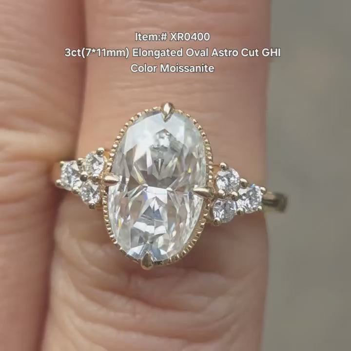  DovEggs Elongated Oval Astro moissanite ring sparkling in sunlight video