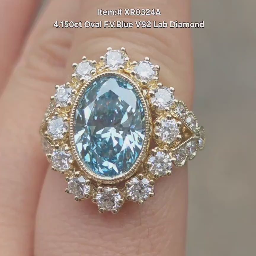 DovEggs 4.15ce oval blue lab diamond floral engagement ring video