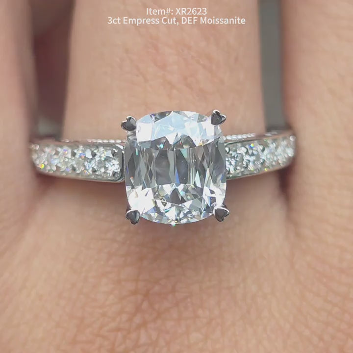 DovEggs DEF color Empress moissanite ring sparkling in sunlight video