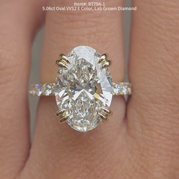 Doveggs oval double claws pave lab diamond engagement ring 