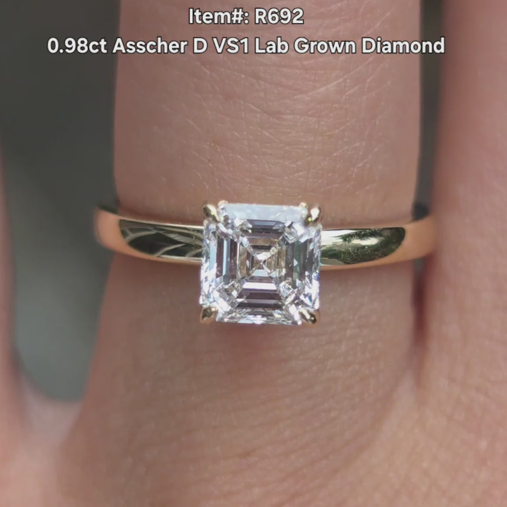 DovEggs 0.98ct Asscher cut Lab Grown Diamond Ring – 10K Gold solitaire Engagement Ring for Women
