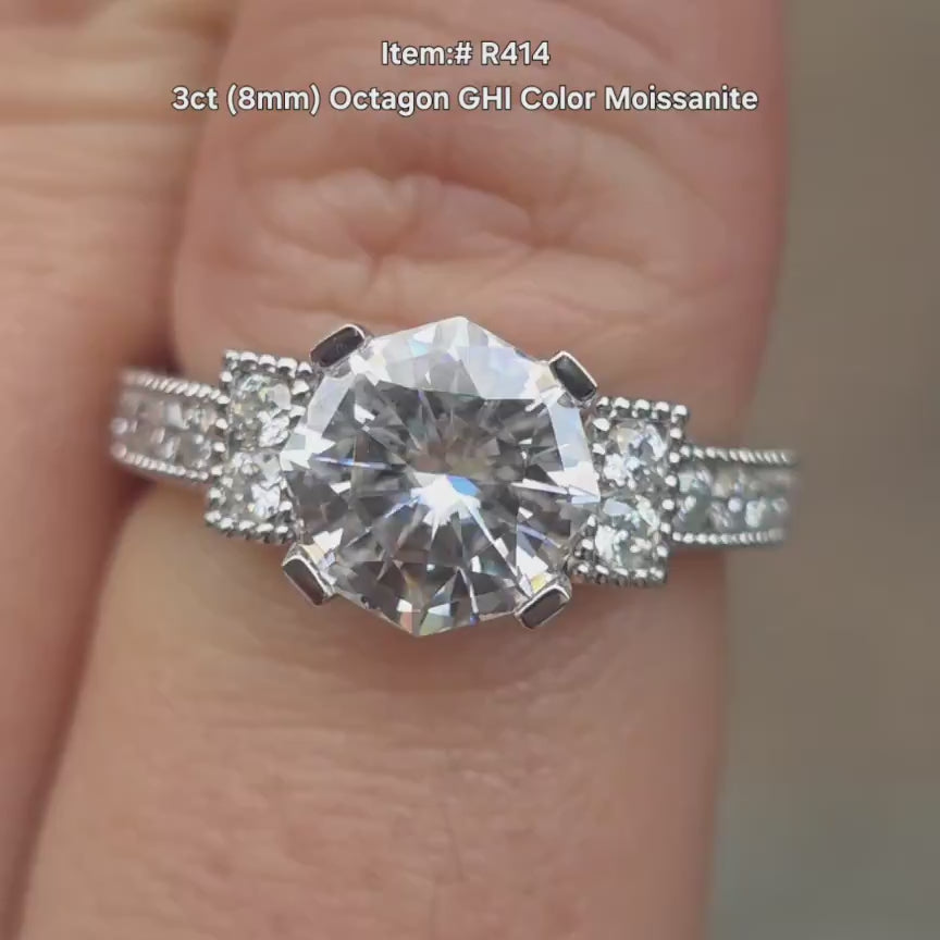 DovEggs octagon pave channel moissanite engagement ring video