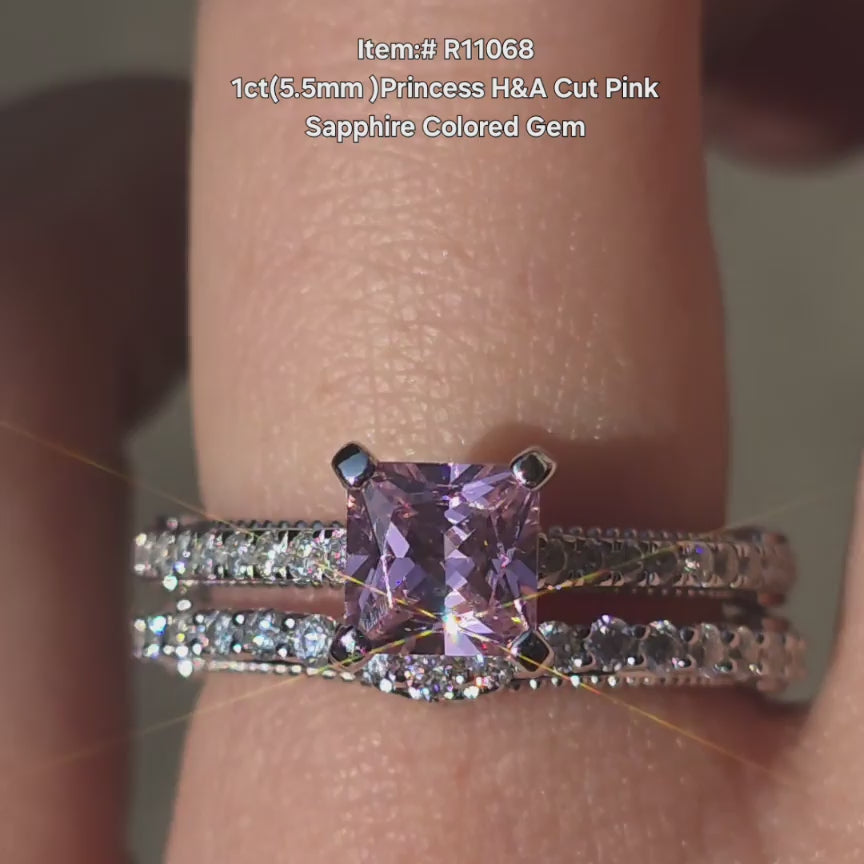 DovEggs Princess Pink Sapphire ring sparkling in sunlight video.