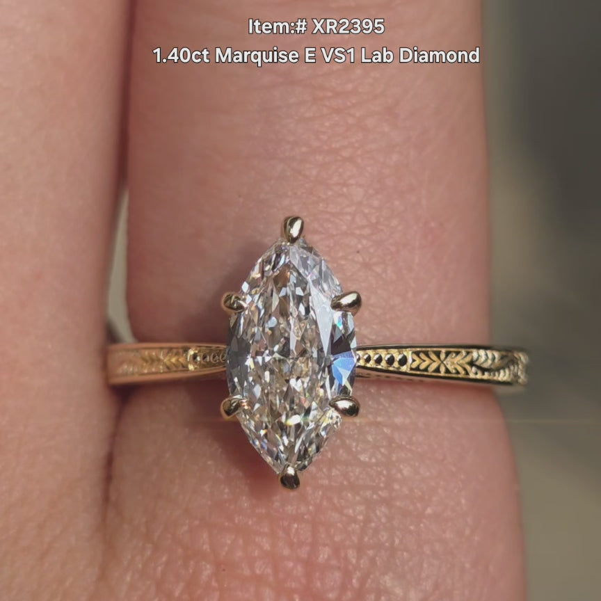 DovEggs marquise lab diamond ring sparkling in sunlight video.