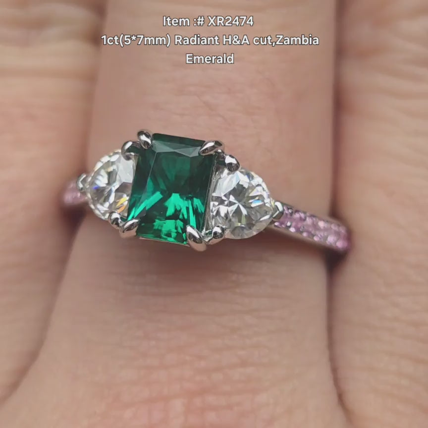 DovEggs Radiant Zambia Emerald ring sparkling in sunlight video