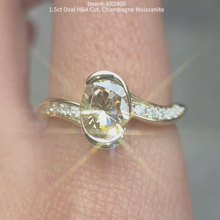 DovEggs champagne oval moissanite ring sparkling in sunlight video