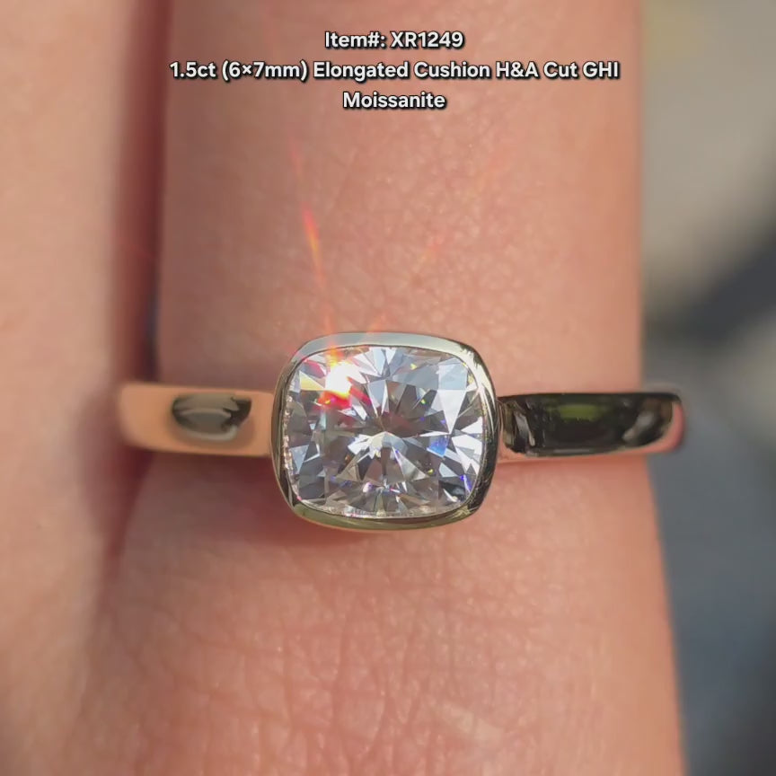 Doveggs cushion bezel solitaire east-west moissanite engagement ring video