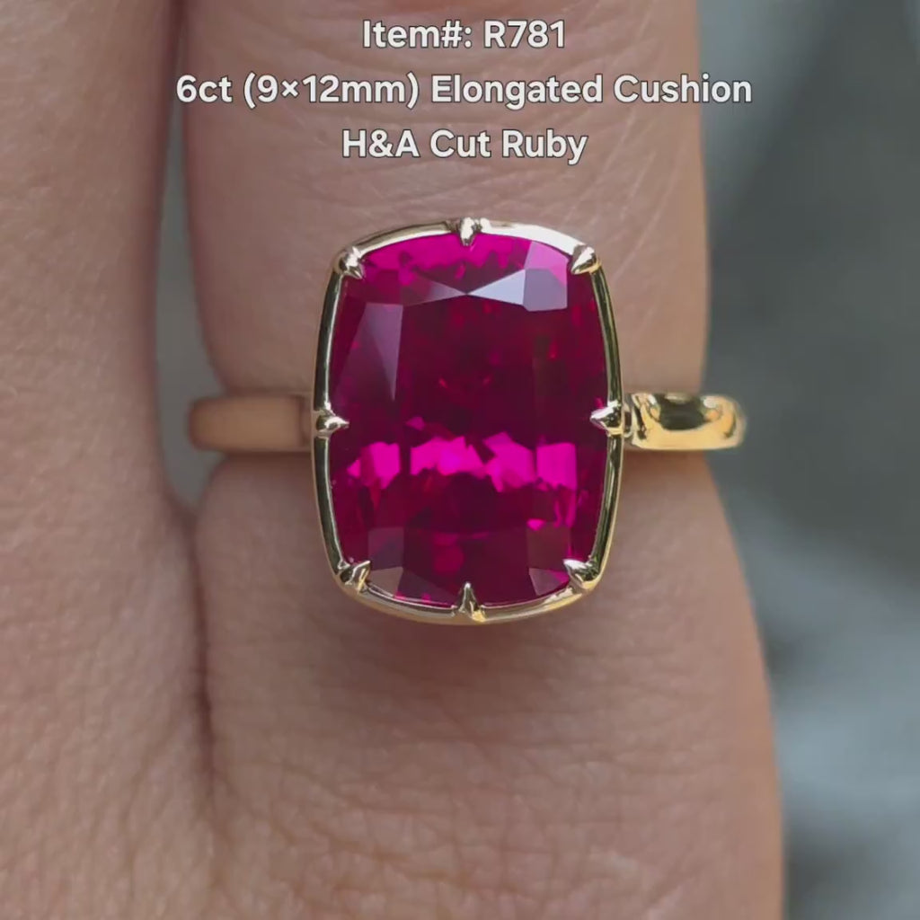 DovEggs bezel solitaire elongated cushion ruby sapphire engagement ring video
