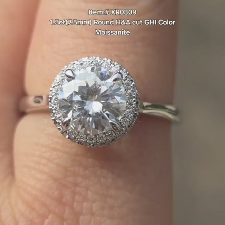 DovEggs round moissanite ring sparkling in sunlight video