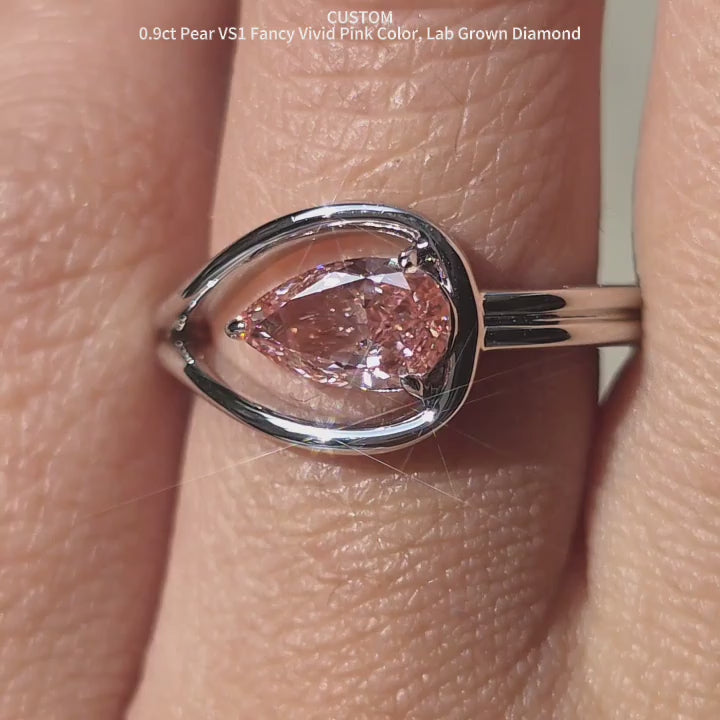 Doveggs 0.9ct Pear VS1 Fancy Vivid Pink Color Lab Grown Diamond Ring