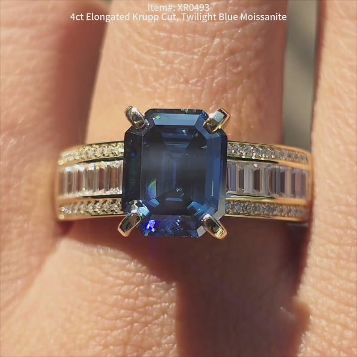 4ct Elongated Krupp Cut Twilight Blue Moissanite