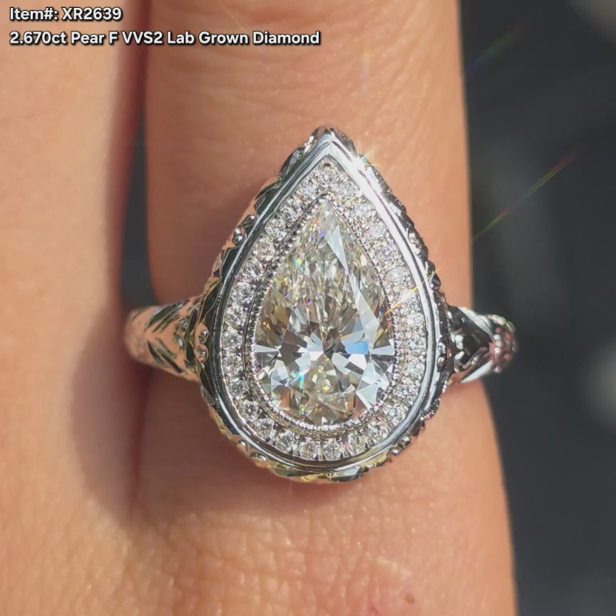  DovEggs Pear lab diamond engagement ring sparkling in sunlight video