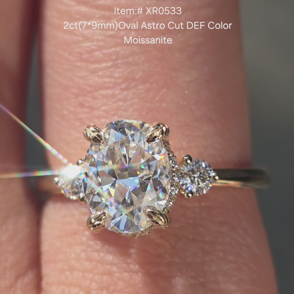 Oval AStro cut moissanite ring sparkling in sunlight video.