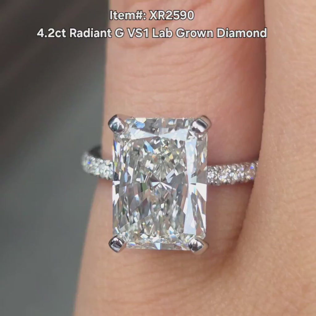DovEggs radiant VS1 G color pave lab diamond engagement ring video